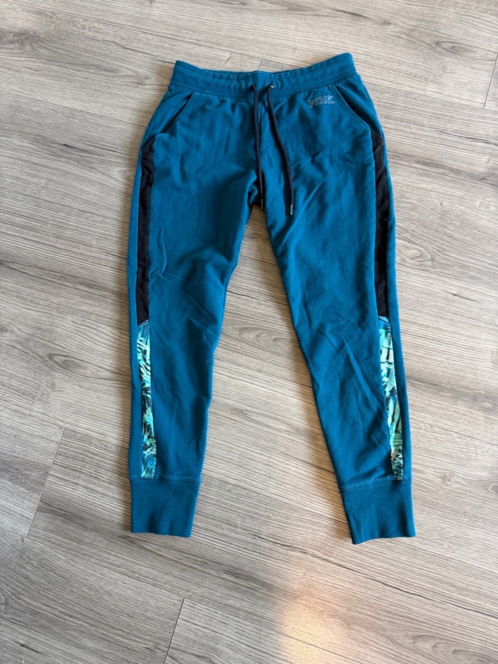 PINK Victoria's Secret Teal Jogger Pants with Black and Turquoise Trim